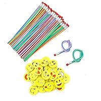 JZK 60 x Bleistifte und Radiergummis Set, 30 x weiche flexible magische biegsame Bleistifte + 30 x Smiley Emoji Radiergummi, Kinder Geburtstag Party Bag Fillers Set, Kinder Party Favors Dankeschön