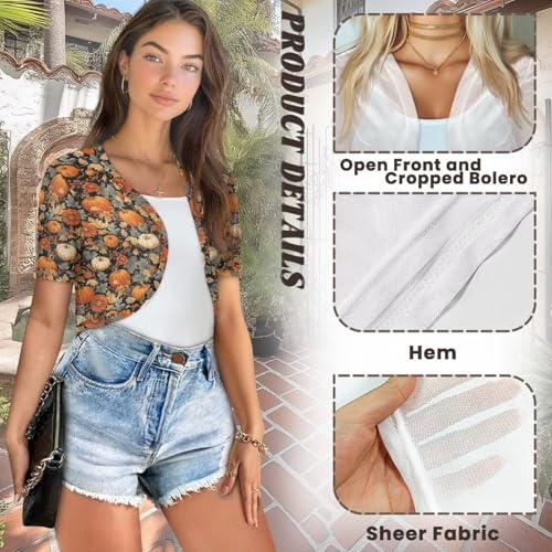 Image of Womens Short Sleeve Bolero Shrug Open Front Knit Cropped Cardigan Shoulder Cover for Dress Cute Casual Knit Cover Up