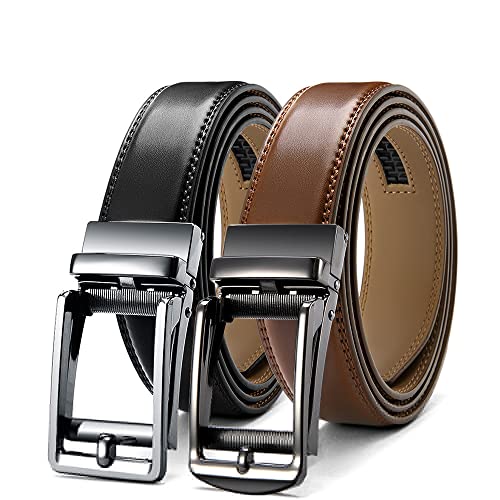 FOOOZ Multicolor Genuine Leather Men's Belts Fashion Business Automatic Buckle Straps Ratchet Cow Leather Waistband 3.5cm Width,FLZDLSFTQSYT,95BKBU,115cm