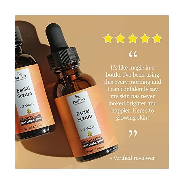 PURIFECT-Facial-Serum-VITAMIN-C-BRIGHTENING-30ml NATURAL VITAMIN C Vegan Facial Serum for Skin Brightening Firming Anti Aging, Reduce Wrinkles Dark Spots with Niacinamide Vitamin E 30ml Non Irritaging Formula PURIFECT MADE IN USA