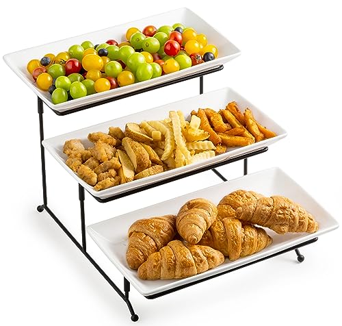LYEOBOH Tiered Serving Stand and Platters Set, Large Tiered Tray Stand, 3 Tier Serving Tray with Collapsible Sturdier Rack, 12 Inches Tier Serving Platter for Party, Display, Dessert, and Cupcake