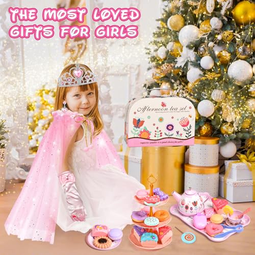 Image of Tea Party Set for Little Girls, 63PCS Pretend Play Toys & Princess Dress Up
