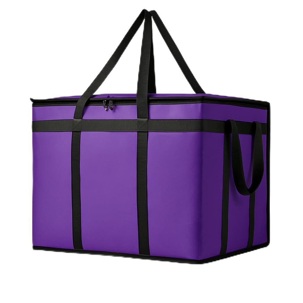 XXXL Insulated Food Delivery Bag – Reusable Thermal Cooler Grocery Bags for Catering & Delivery, Pizza Carrier for Events, Large Capacity Bag Keeps Food Hot/Cold for Shopping, Commercial (Purple, 1PK)
