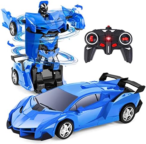 Subao Remote Control Car, Kids Transform RC Cars Toy, 360°Rotating RC Deformation Robot Toys Car with LED Light, One-Button Deformation Racing Car, Boys Girls Age 3-11 Birthday Gifts (Blue)