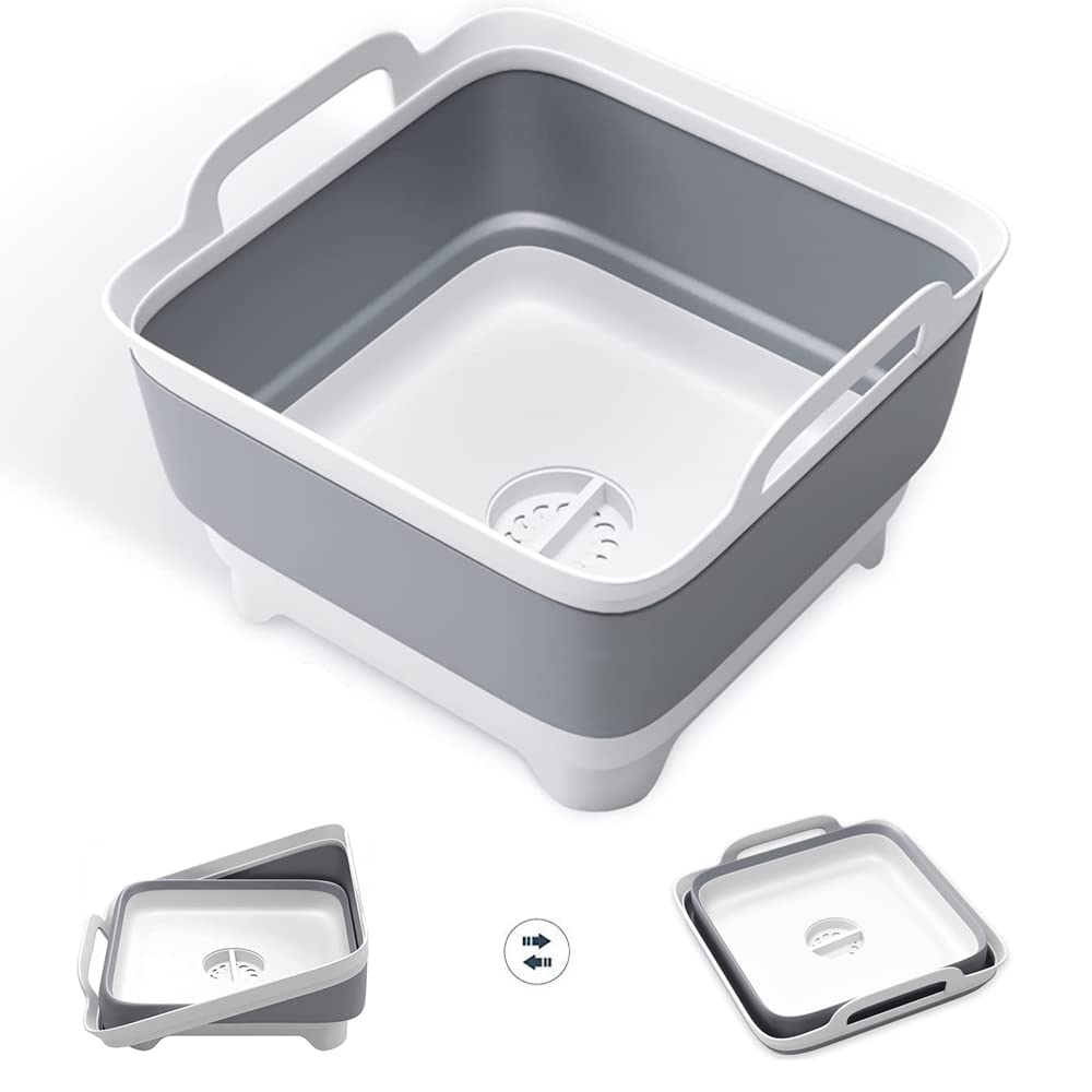 Beauenty 9L Collapsible Dish Tub,Portable Sink,With Draining Plug Strainers,Foldable Laundry Tub,Dishpan For Kitchen Sink,Camping Dish Washing Tub,Vegetable Washing, RV,Kitchen Storage Basket