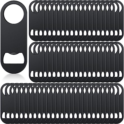 Remerry Bottle Openers Stainless Steel Flat Bottle Opener Bulk 3.4 x 1.3 Inches Bartender Beer Key Soda Can Mini Speed for Kitchen, Bar or Restaurant (Black,100 Pcs)