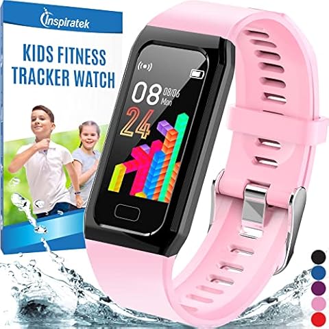 Inspiratek Kids Fitness Tracker for Girls and Boys Age 5-16 (5 Color)- Waterproof Fitness Watch for Kids with Heart Rate Monitor, Sleep Monitor, Calorie Counter and More - Kids Activity Tracker (Pink) Cover