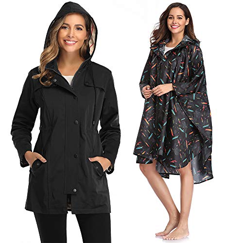 1 Waterproof Rain Poncho with 1 Water-resistant Rain Jacket (Stylish Bundle)