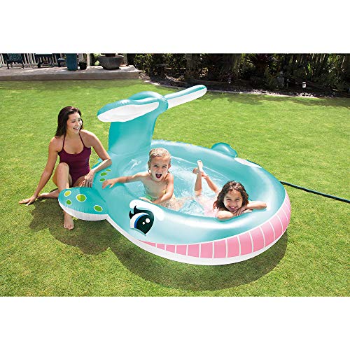 Image of Intex 57440EP Inflatable Whale Spray Kiddie Pool for Kids 2+, 79 inch x 77 inch x 36 inch - Small Blow-Up Splash Pool & Sprinkler, Backyard Toddler Play Center