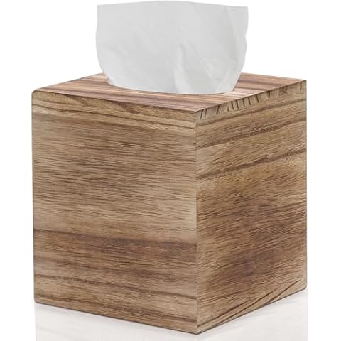 Tissue Box Cover Square, Wooden Decorative Tissue Box Cover with Slide-Out Bottom, Square Wood Tissue Box Holder for Living Room,Bathroom,Office, Tabletop, Car Cover