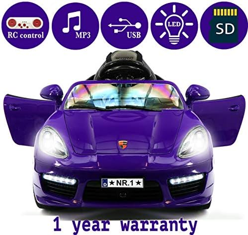 2018 PORSHE BOKSTER STYLE 12V ELECTRIC KIDS RIDE-ON CAR TOY WITH R/C PARENTAL REMOTE, LED WHEELS, REMOVABLE BABY TRAY TABLE, 5 POINT SAFETY HARNESS (1 YEAR WARRANTY) | PURPLE METALLIC