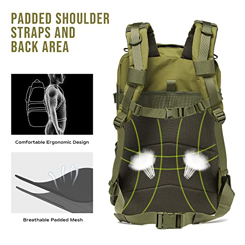 Rpnb Large Capacity Military Tactical Backpack, Water-Resistant 3-Day Assault Pack, Lightweight 500D Nylon Hiking Travel Expandable Backpack,Olive Drab #TOP4
