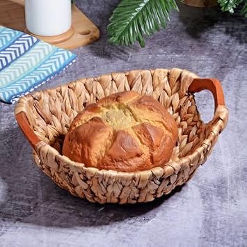 Kosovo Wicker Series Cloth Round Wooden Handle Wicker Bread Basket