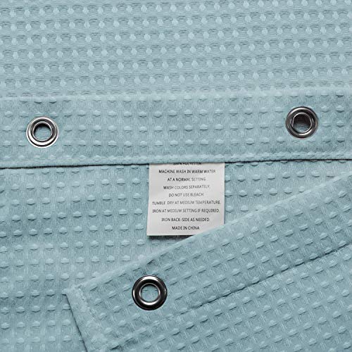Image of Barossa Design Stall Shower Curtain Fabric 36 x 72 Inch, Waffle Weave, Hotel Luxury Spa, 230 GSM Heavy Duty, Water Repellent, Blue Pique Pattern Decorative Bathroom Curtain