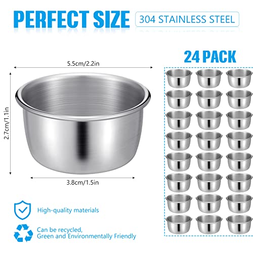 24 Pack Ramekins Dipping Sauce Cups Stainless Steel Sauce Cups Small Metal Bowls Mini Round Dipping Cups Pudding Condiment Cups For Kitchen Restaurant Home Party Supplies, Silver, 1.4 Oz #TOP1