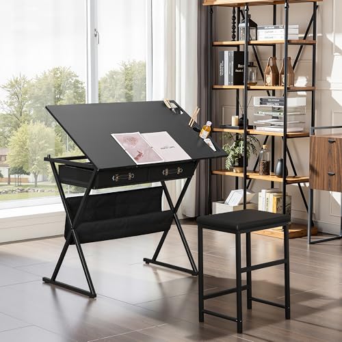 image for VECELO Drafting Table Art Desk Art Table Adjustable Drawing Table Tilt