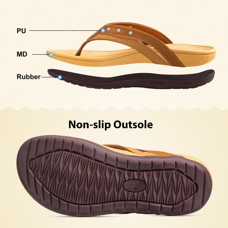 HAOLIRA Womens Arch Support Dressy Flip Flops Comfortable Orthotic Slippers for Plantar Fasciitis Thong Sandals Walking Indoor Outdoor Summer Beach (Brown 42/US 10) - Image 4