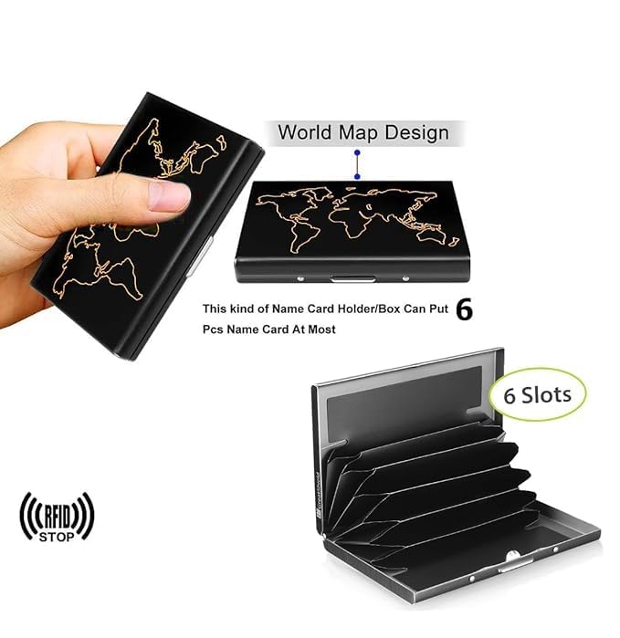 Image of Stealodeal Metal Water-Resistant Stainless Steel Debit /Credit Business ATM 6 World Map Card Holder for Men & Women (Black)