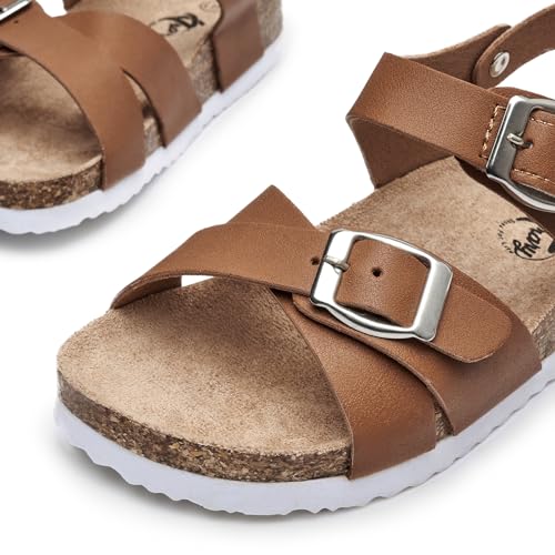 Image of Trary Girls Sandals Open Toe Casual Summer Shoes with Cork Footbed Comfortable Flat Sandals for Little Kids