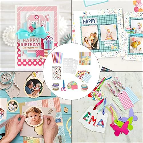 LISSUDA 50Pcs Scrapbook Accessories Kit Kids Photo Corner Scrapbook Stickers Drawing Stencils Tape DIY Scrapbooking Accessories for Adults DIY Travel Scrapbook Mother's Day Card Making Journals