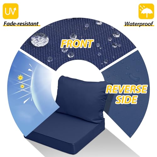 Image of AAAAAcessories Outdoor Seat Cushions for Chairs, Fade-Resistant, Waterproof Patio Furniture Replacement Cushions, 20 inch x 18 inch x 3 inch + 20 inch x 17 inch, Navy Blue