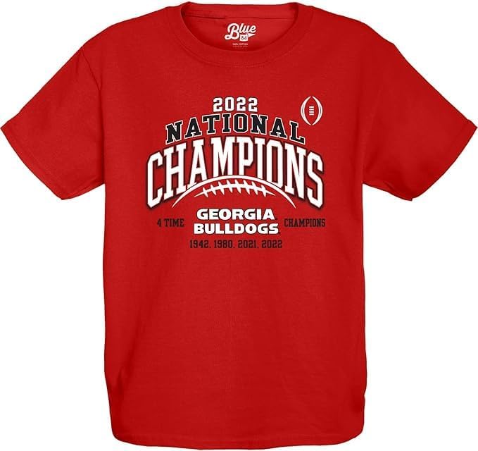Blue 84 Camiseta unisex de la NCAA con licencia oficial de los Georgia Bulldogs National Champs 2022-2023 con cordones rojos
