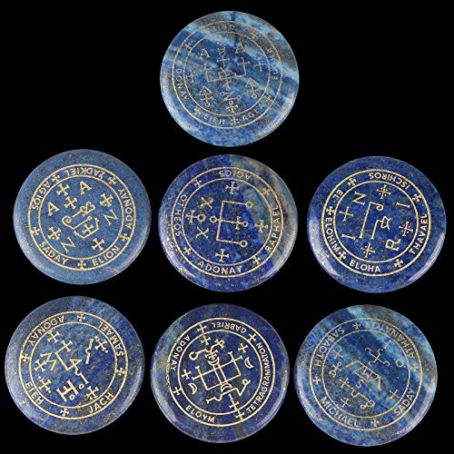 Mookaitedecor 7 Piece Lapis Lazuli Stones With Engraved Magic Archangel Symbol Polished Palm Stone For Reiki Crystal Healing #TOP2