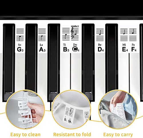 Piano Keyboard Stickers, DELLAN Silicone Removable Piano Keyboard Note Labels for Beginners and Kids, 88-Key Piano Accessories (Black) 2 51PgC9tE5OL. AC