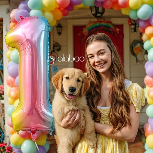 Image of Rainbow Gradient Number 1 Balloon 40 Inch Big Large Balloons 0-9 | 1st Helium Foil Mylar Number Balloons for Birthday Anniversary Party Decorations
