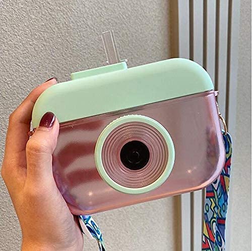 Peky Cute Kids Water Bottles with Straws, Camera Shape Bottle for Schooling,Travel, Hiking and Outdoor Activity 400ML Pink