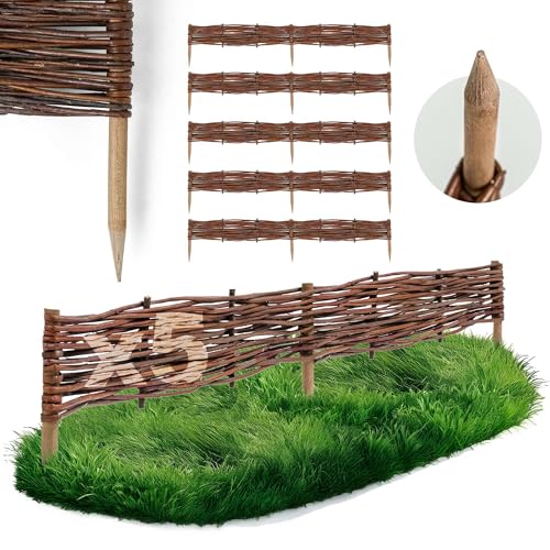 5 x BOGATECO Beeteinfassung aus Weide | 100 cm Lang & 10 cm Hoch | Holz-Zaun Rasenkante | Weiden-Zaun Steckzaun Perfekt für den Garten als Weg-Abgrenzung | Gartenzaun Weidezaun Zaunelemente