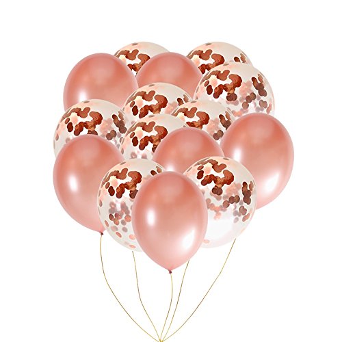 Confetti Balloons REAL ROSE GOLD｜18 Piece Set of 18 Inch PREMIUM QUALITY Latex Party Balloons for Weddings, Bridal & Baby Showers, Birthdays, Decorations for All Events