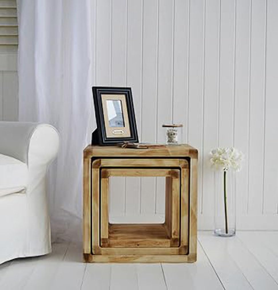 White Lift ThreePiece Set of Nesting Square Coffee Tables for The Home