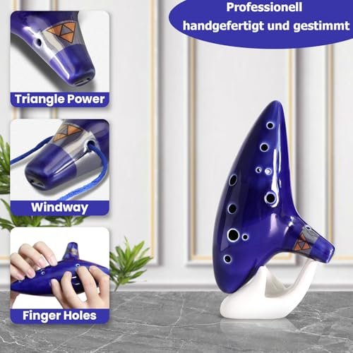 Zelda Ocarina,OASMU 12 Loch Legende von Zelda Ocarina der Zeit, Zelda Alto C Triforce Link-Cosplay Ceramic Replica Blau