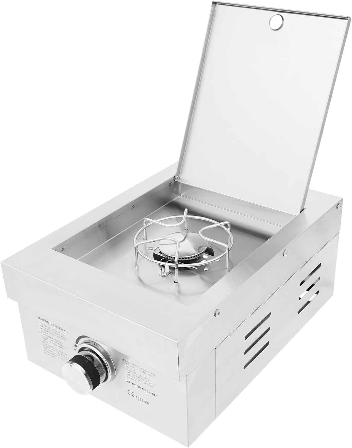 Outdoor Kitchen Burner Grilling Side Burner with Cover 304 Stainless Steel Built-in Side Burner for BBQ (1-Burner/Liquefied Petroleum Gas)