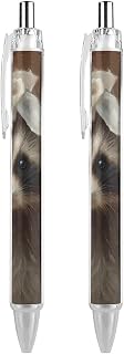Raccoon with Toilet Paper Ballpoint Pens Retractable Ball Point Pen 2 PCS | Retractable Smooth Writing 0.5 mm Office Supplies Diary Journal Cute
