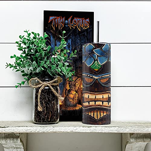 V Vibepy All Over Printed Skinny Tumbler 20Oz(1Pcs), Tiki Mask Skinny Tumbler, Tiki Tumbler, Blue Floral Tiki Tumbler, Tiki Bar Tumbler, Wooden Tiki Mask Tumbler, Tiki Lounge, Tiki Huts, Tiki Cups #TOP3
