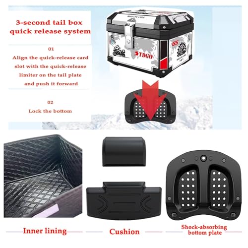 Xinpinzhou Porta-malas de motocicleta 45L, capa superior universal para motocicleta, caixa de armaze