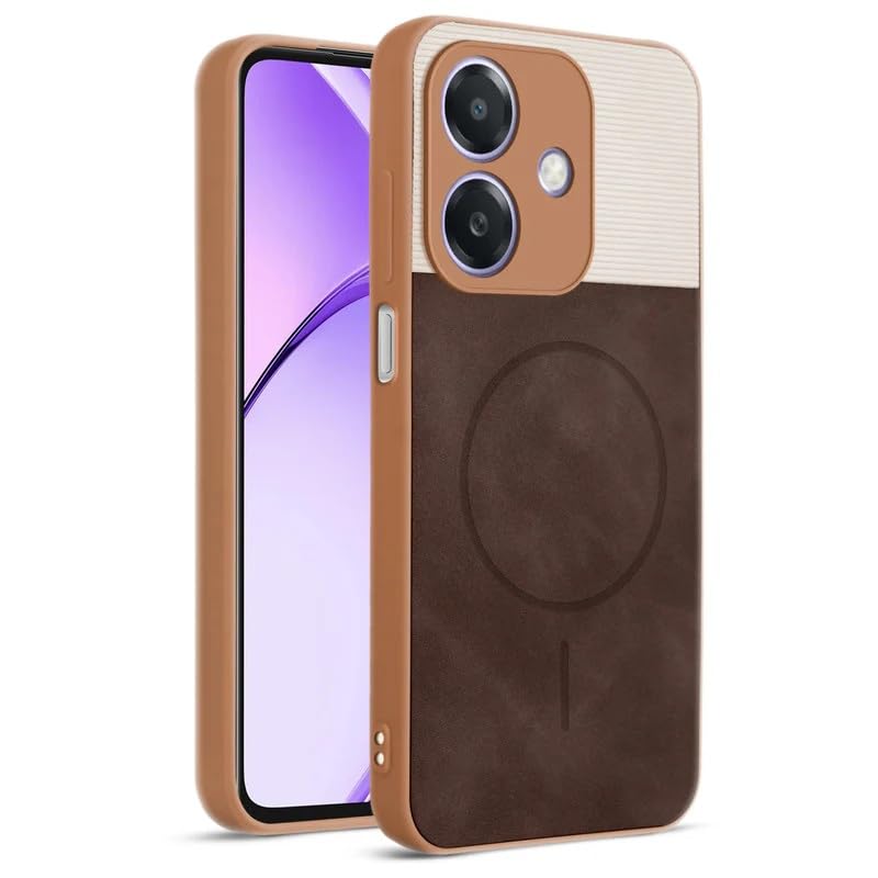 Image of Bintage Dual-Leather Mac Safe Design Phone Case| Soft Touch Finish | Full Camera Protectection Back Cover Compatible for Oppo CPH2617 / Oppo A59 5G - White & Choco Brown