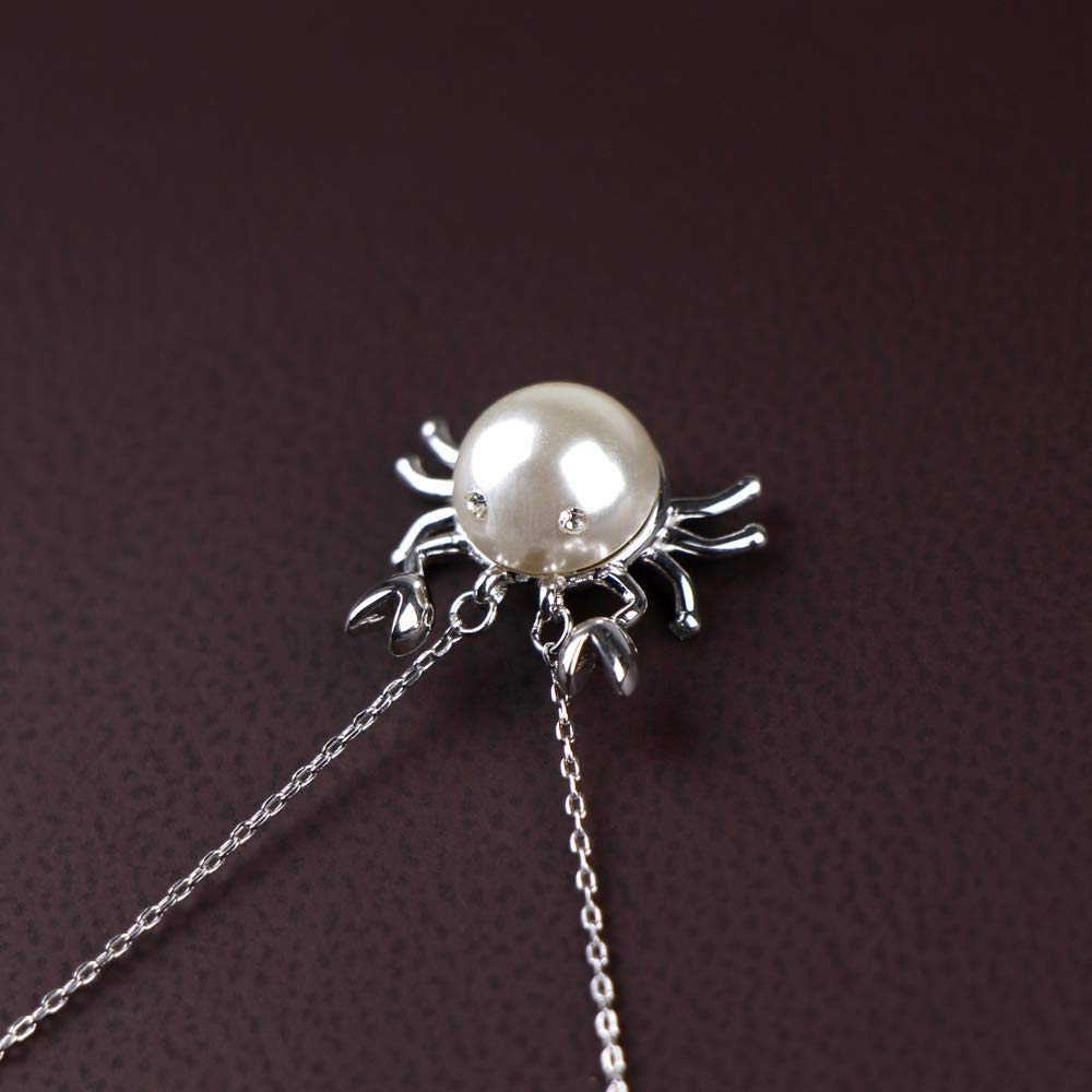 Ciondolo Crab | argento Sterling 925 | placcato oro bianco 18 K | gattuccio con perla e occhi Zirconia scintillanti | Catena 40 + 5 cm