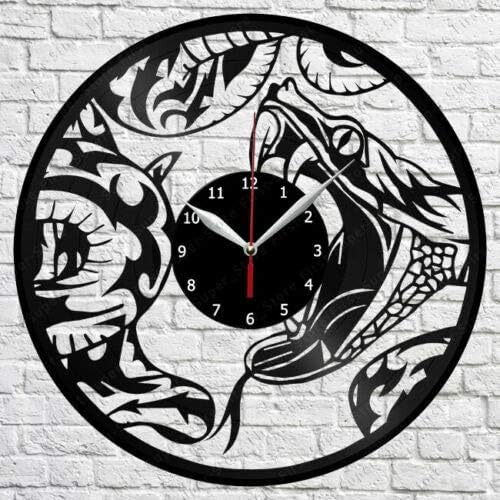 Snake Vinyl Wall Clock LP Record Home Decor Handmade Art Personality Gift 3 (Size 12 inch, Color Black)