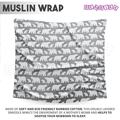 Image of BEMBIKA Bamboo Muslin Swaddle Wrap Baby 120X110 Cm Stroller Blanket Receiving Blanket for Newborn (Polar Bear)