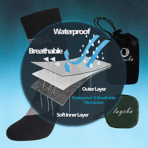 Layeba 100% Waterproof Breathable Socks [Sgs Certified] Unisex Outdoor Sports Hiking Trekking Skiing Socks 1 Pair & 2 Pairs (Black, Large) #TOP2