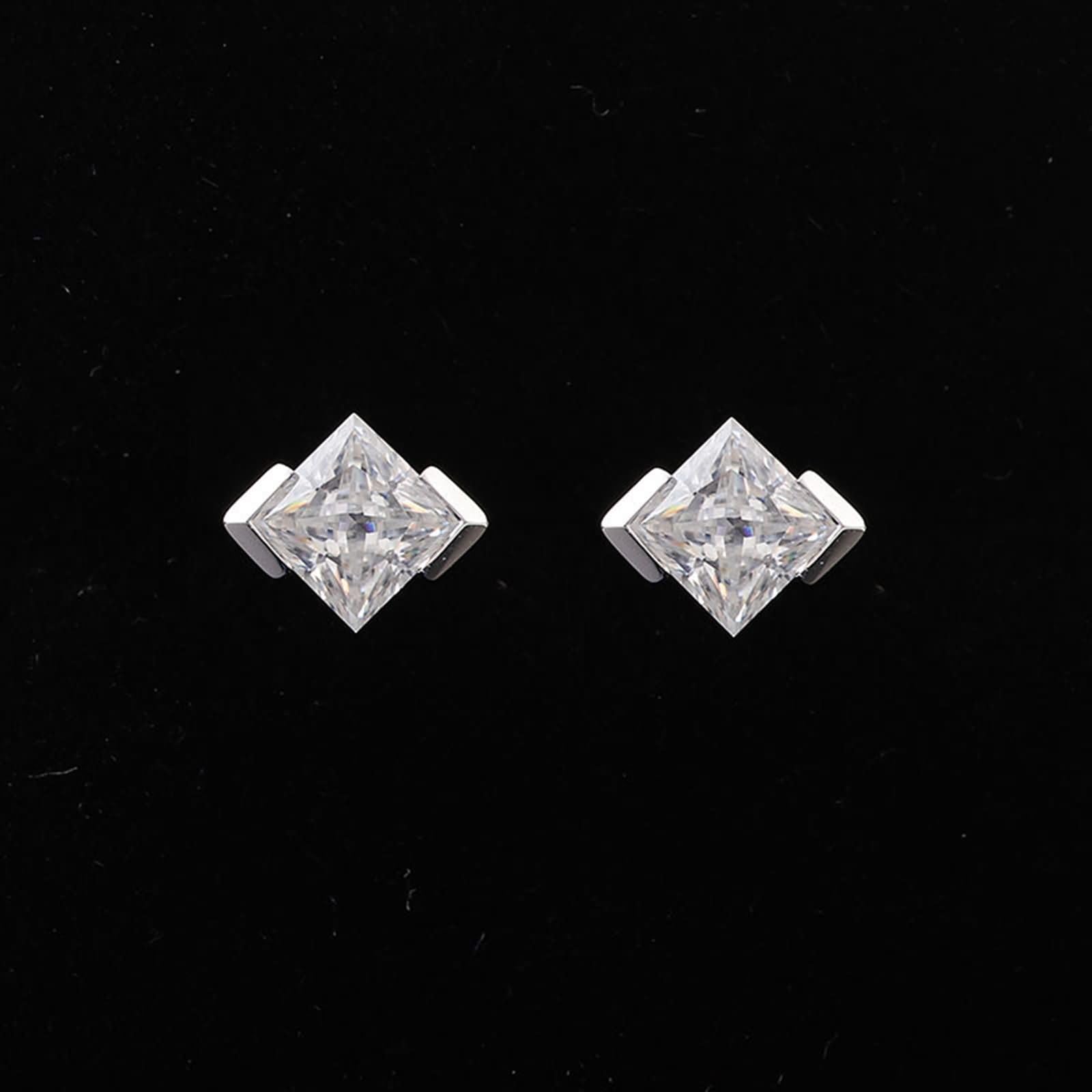 Ohrringe Damen 9K / 14K / 18 K Weißgold, Quadrat mit Moissanit, Frauen Ohrstecker Ohrringe Silber