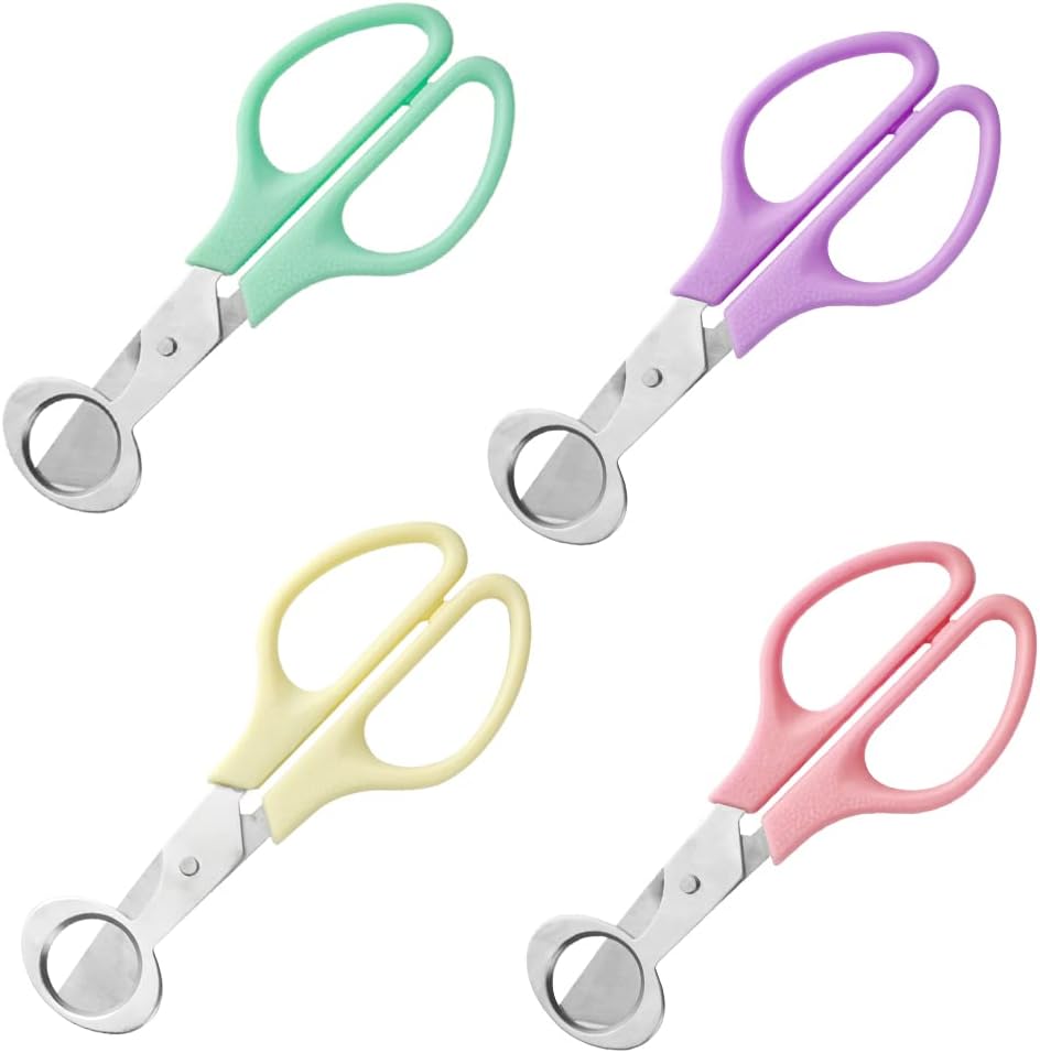 4Pack Stainless Steel Quail Egg Cutter Scissors Quail and Pigeon Egg Cutter Tool Quail Scissors Opener Quail Egg Cracker for Home Kitchen (Blue+Purple+Beige+Pink)