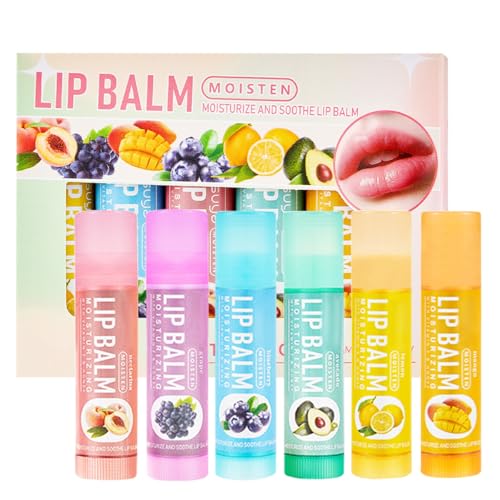 6 Flavors Lip Balm Set, Fruit Flavoured Long-Lasting Moisturizing Natural Lip Balm, All-Day Moisture Hydrating &amp; Repairing For Delicate Lips Smooth Non-Greasy