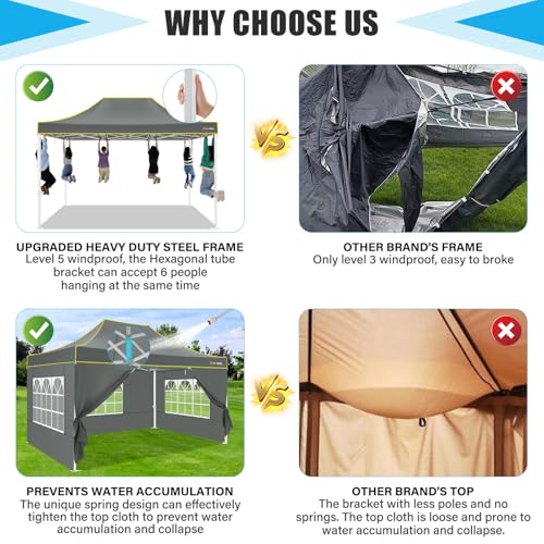 Image of HOTEEL 10x15 Heavy Duty Pop Up Canopy Tent for Parties Event Wedding Commercial Canopy Instant Portable Folding Tent with Roller Bag, Waterproof UV Resistant, Upgraded Thick Hexagonal Legs, Gray