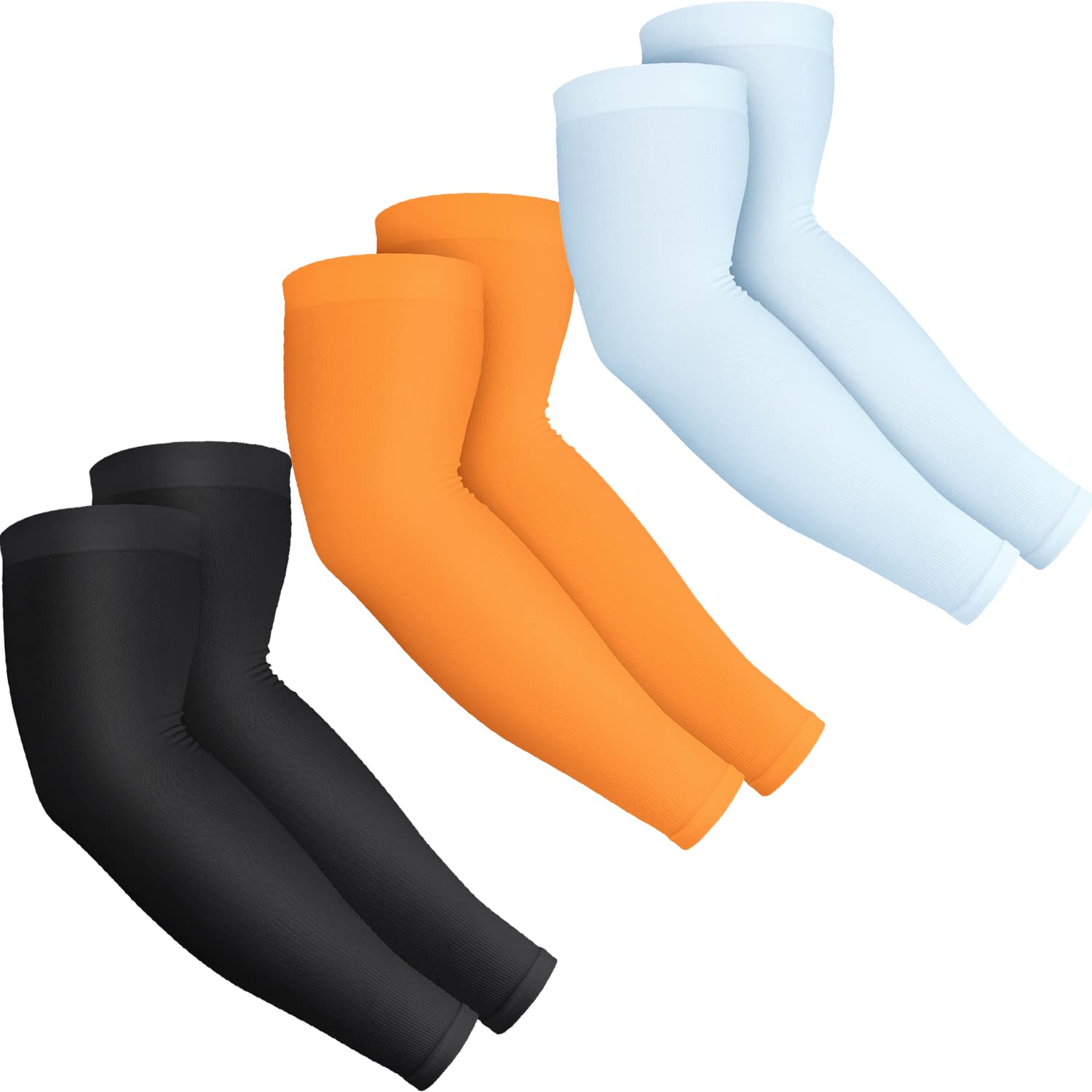 BRGUR UV Sun Protection Compression Arm Sleeves, Light Blue&Orange&Black, 3 Pairs