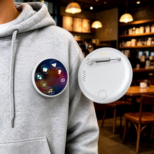 Image of Qawachh Smart Digital Badge Customizable Display with Photo /GIF /Video,Rechargeable Battery Easy Clip Design Redefine Dynamic Brooch Ultra-thin 10mm 1.85-inch HD Screen