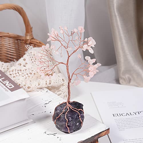 Nupuyai Rose Quartz Crystal Money Tree with Raw Amethyst Stone Base - Image 3